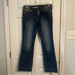 Fried Denim Embellished Pocket Bootcut Jeans – Medium Wash